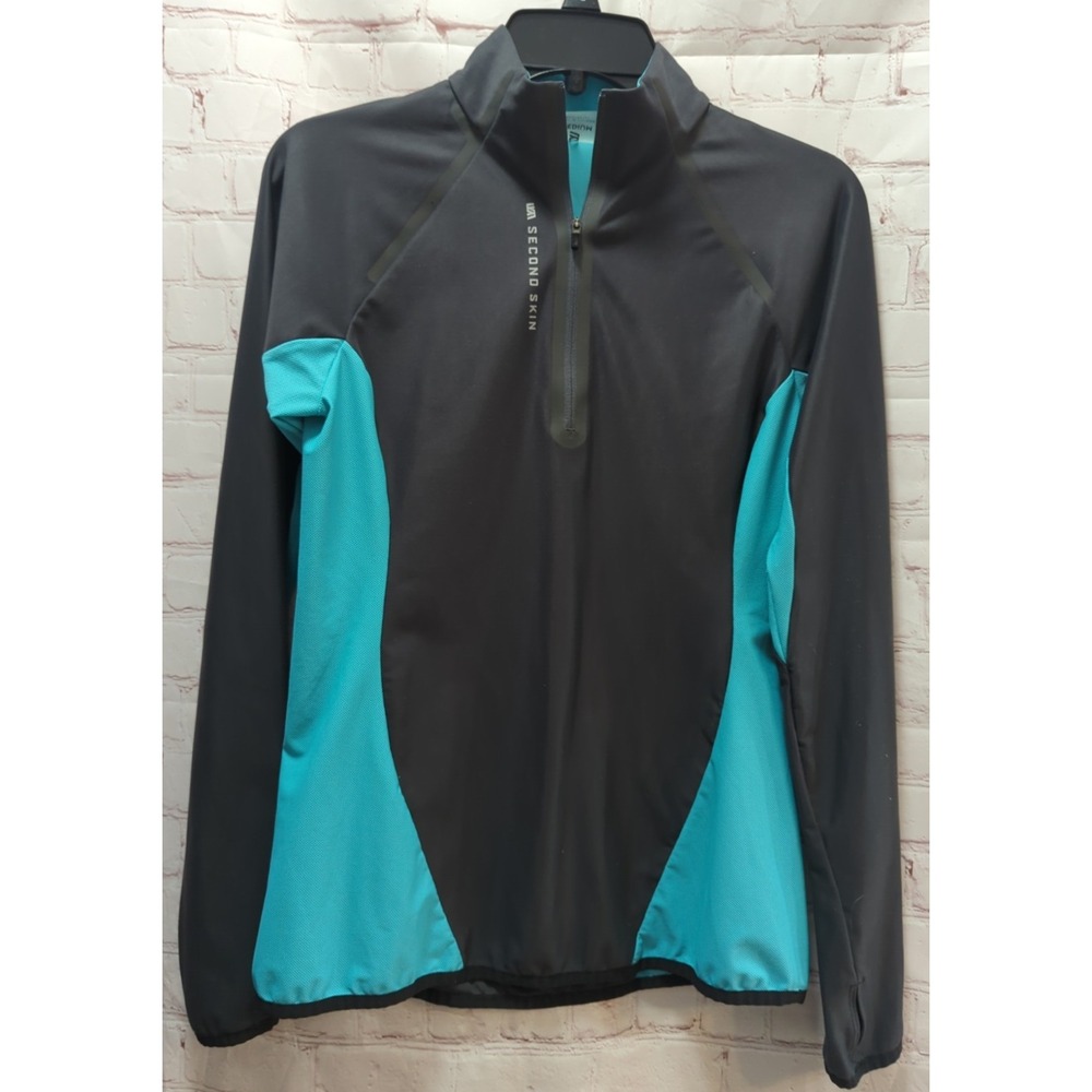 Second Skin women's 1/4 zip training jacket pullover M charcoal gray teal blue